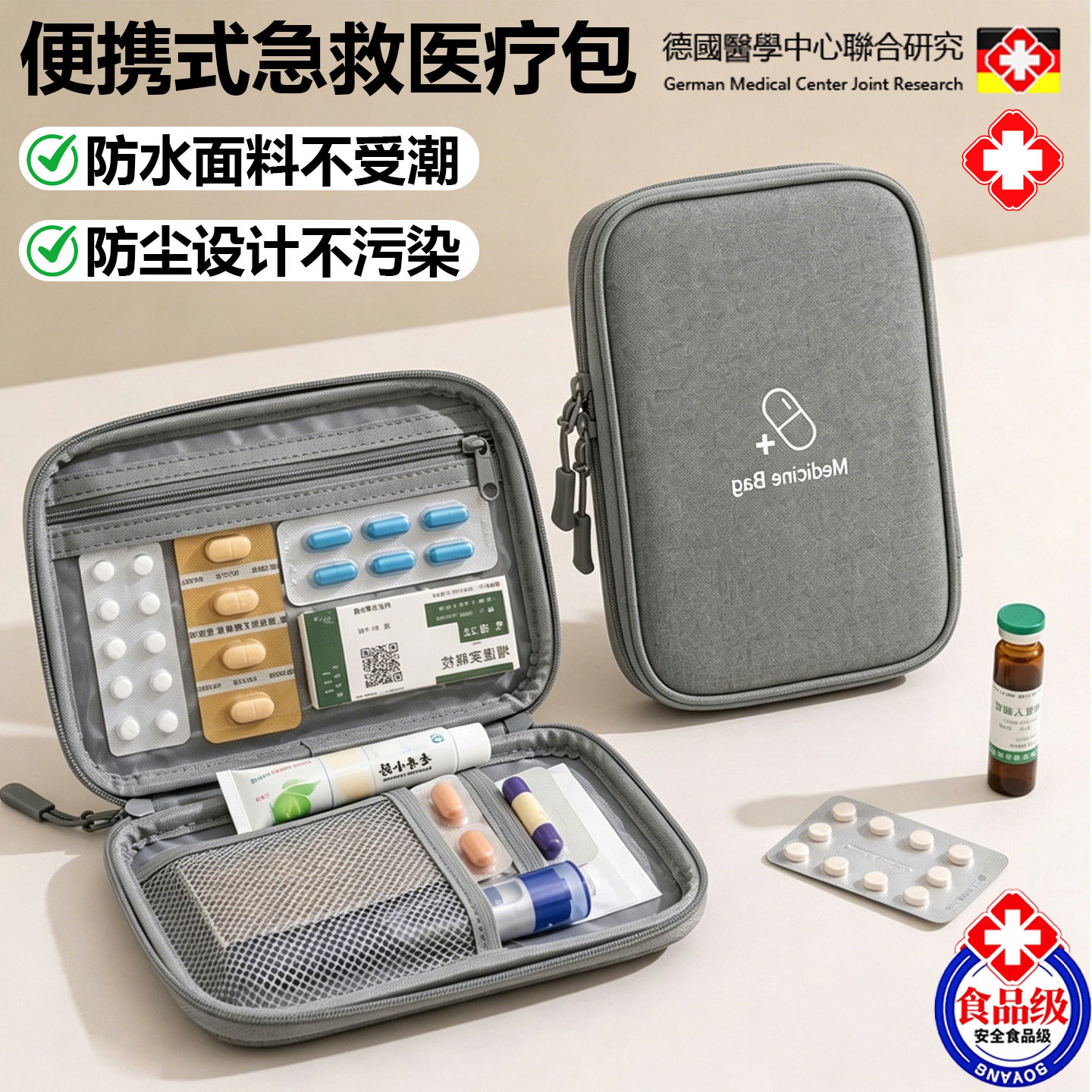 德国便携式医药包迷你药品分装小药包收纳旅行家用急救药品携带盒