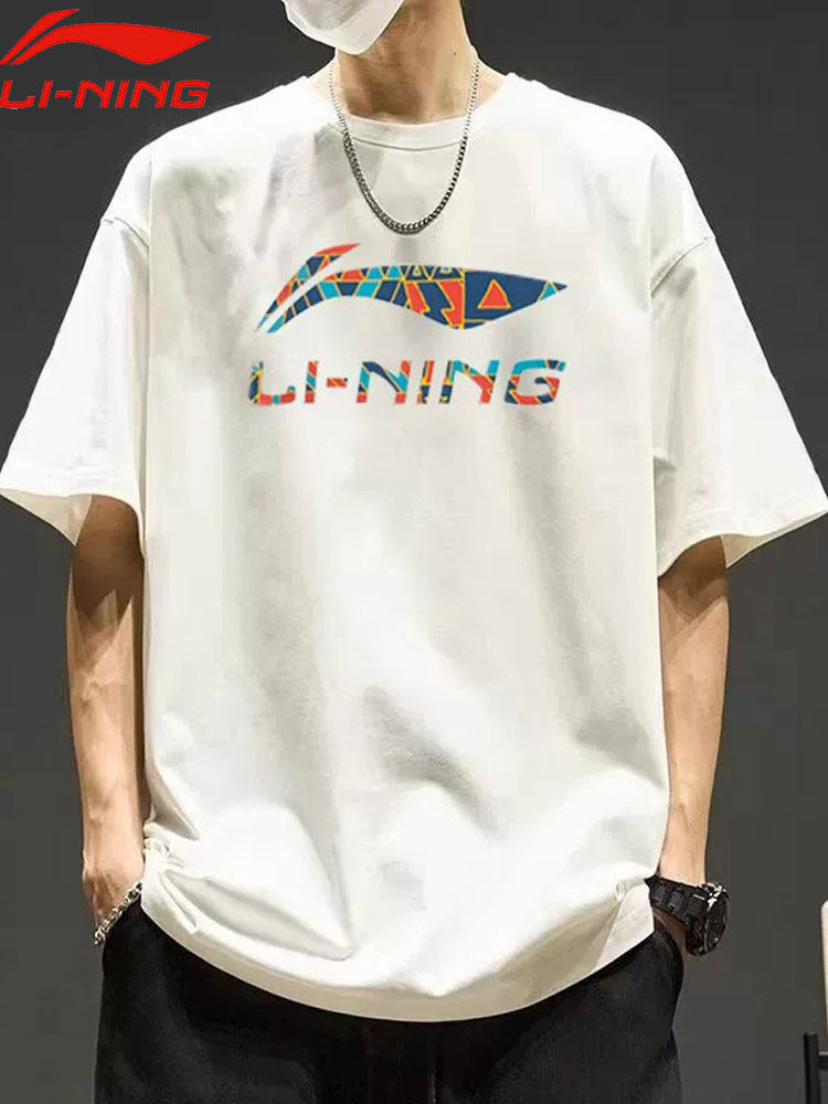 李宁短袖t恤男夏季新款纯棉透气薄款上衣跑白色吸汗运动服半袖