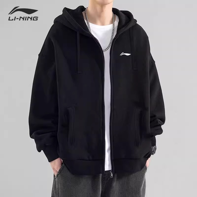 李宁外套男士春秋新款开衫连帽卫衣青少年拉链上衣休闲宽松运动服