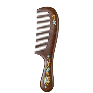 叶梳匠【古树黑金檀木蓝荷梳】长发顺发女士专用木梳子家用头梳