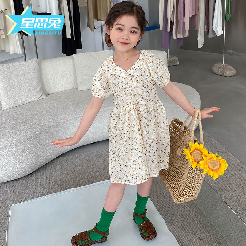 星思兔女童夏装连衣裙纯棉洋气儿童碎花裙薄款小女孩宝宝公主裙子