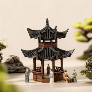 3D打印新年装饰凉亭摆件中式古建筑模型微景观水陆缸鱼缸盆景造景