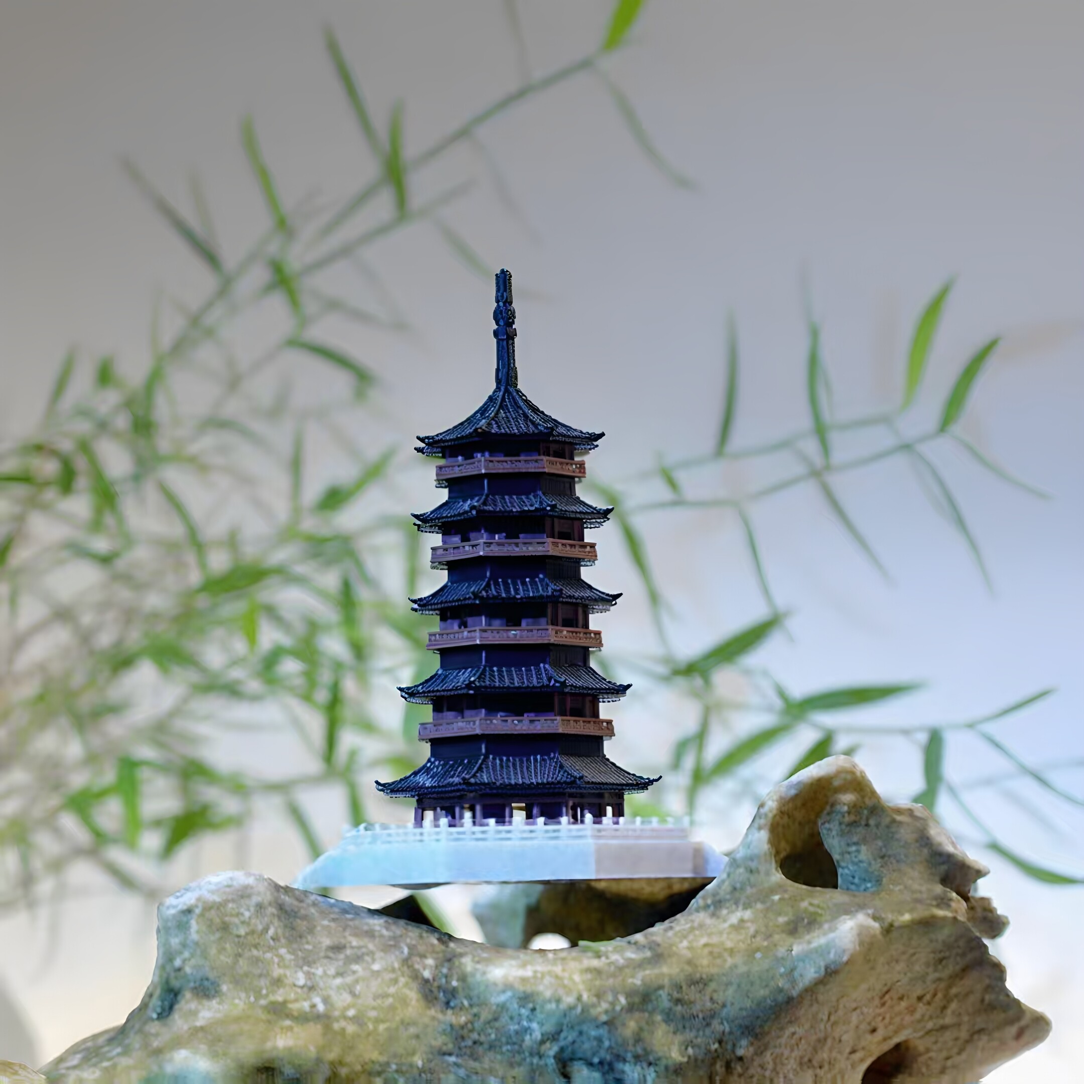 中式古建雷峰塔杭州西湖十景盆景假山微景观鱼缸园艺造景水陆缸