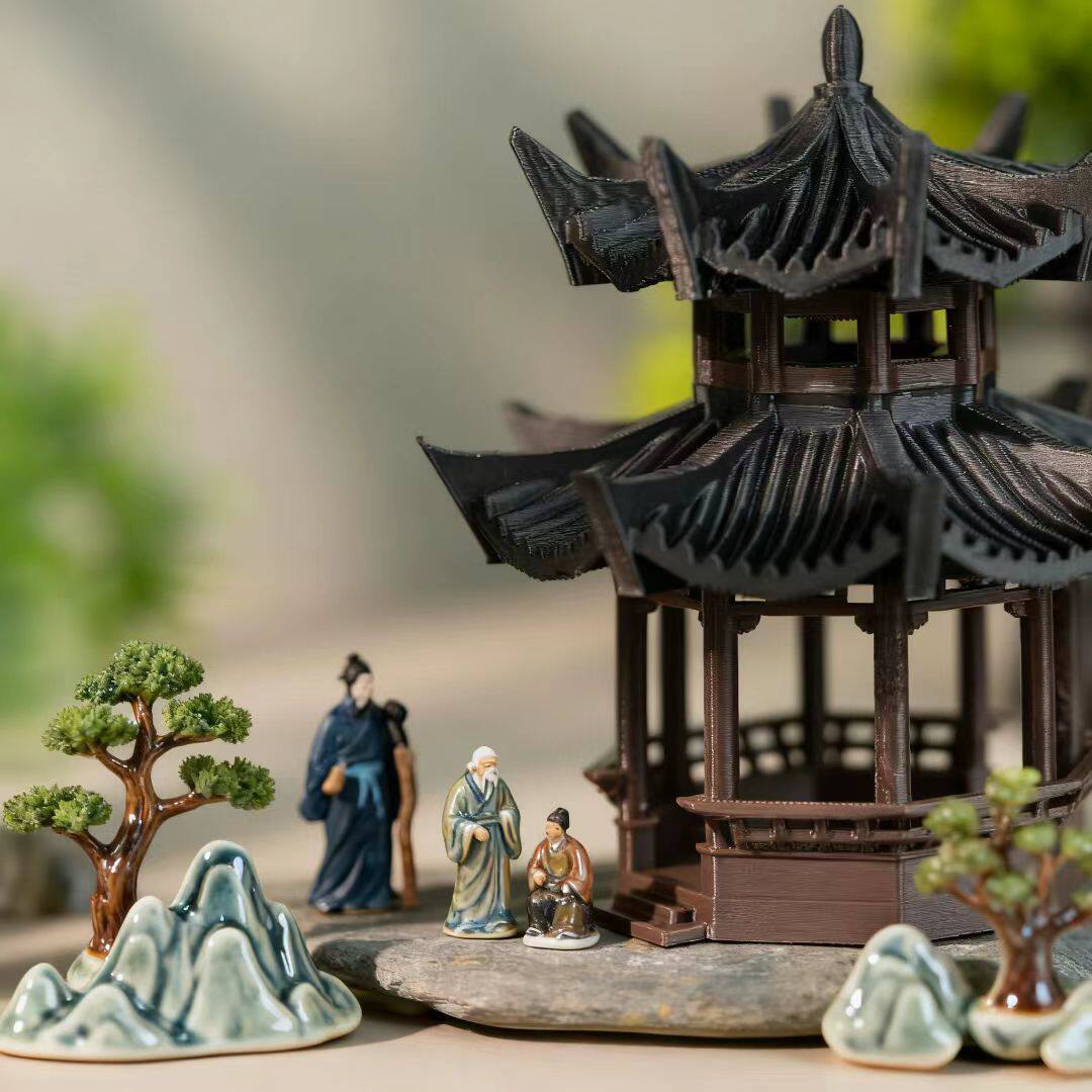 3D打印双层八角亭中式古建筑模型