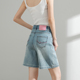 五分牛仔短裤 潮 高腰显瘦A字蓝色复古阔腿5分中裤 女2025年夏季 薄款