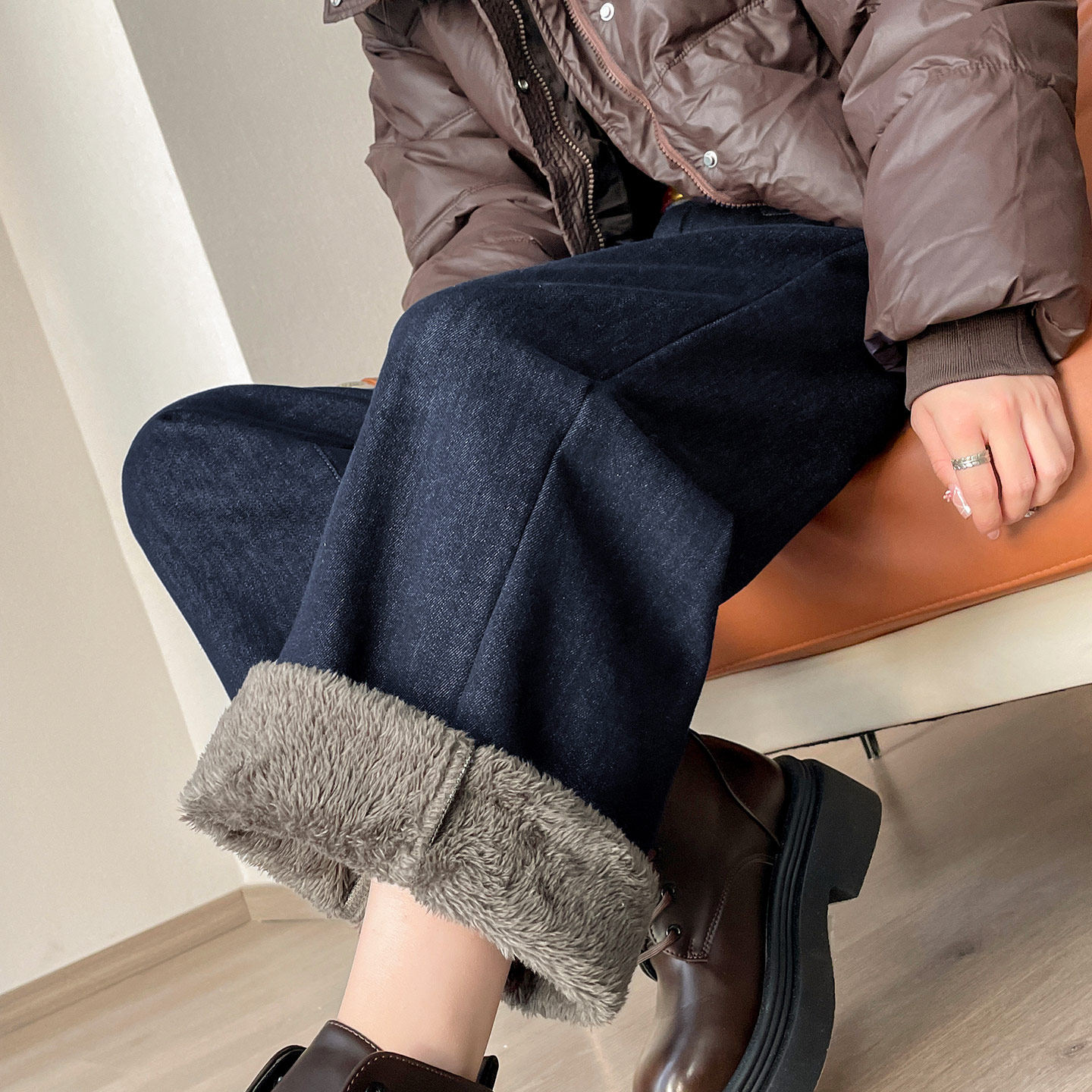 九分羊羔绒加厚牛仔阔腿裤女冬季新款高腰宽松显瘦加绒保暖直筒裤,女装/女士精品,牛仔裤,淘宝优惠券,粉丝福利购,淘宝优惠卷