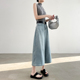 高腰宽松显瘦小个子七分直筒裤 2025薄款 女夏季 蓝色八分阔腿牛仔裤