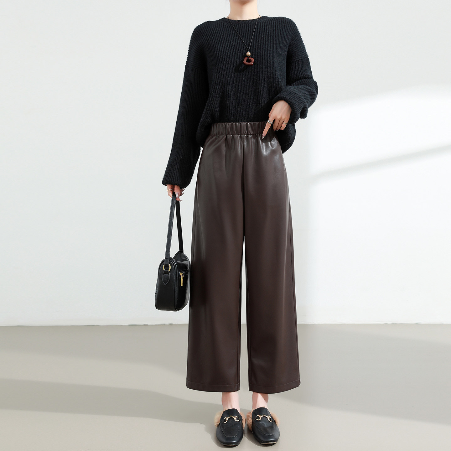 阔腿哑光pu皮裤女秋冬2025新款