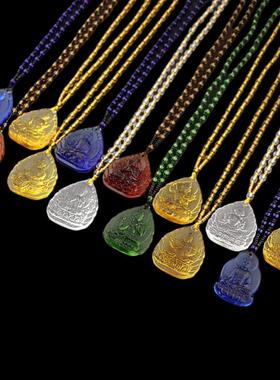 古法琉璃财神地藏王项链文殊吊坠绿度母药师佛观音弥勒佛男女挂件