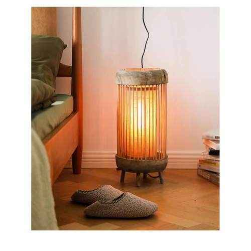 手工实木切割床和早餐大厅落地灯Wabi-Sabi风格覆古卧室氛围客厅