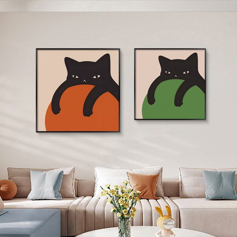 精选情侣头像猫咪装饰画餐厅挂画卧室床头客厅沙发背景墙现代简约,家居饰品,现代装饰画,淘宝优惠券,粉丝福利购,淘宝优惠卷