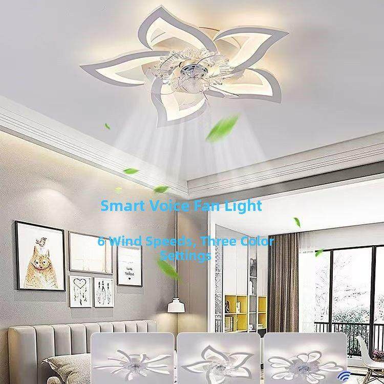 简约现代卧室风扇灯家用LED吸顶灯餐厅摇头风扇灯语音款风扇灯