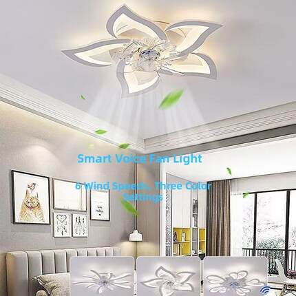 简约现代卧室风扇灯家用LED吸顶灯餐厅摇头风扇灯语音款风扇灯