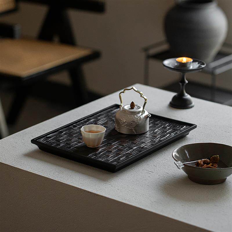天一丨日式侘寂风实木茶盘家用茶托盘壶承碳化木干泡茶台茶具配件