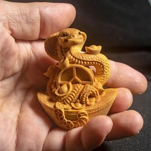 小叶黄杨木雕十二生肖小摆件蛇龙鼠牛兔马羊猴鸡狗猪虎手把件男生