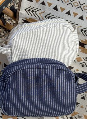 跨境日杂风格纹化妆包新款简约布艺收纳包旅游出差大容量洗漱包