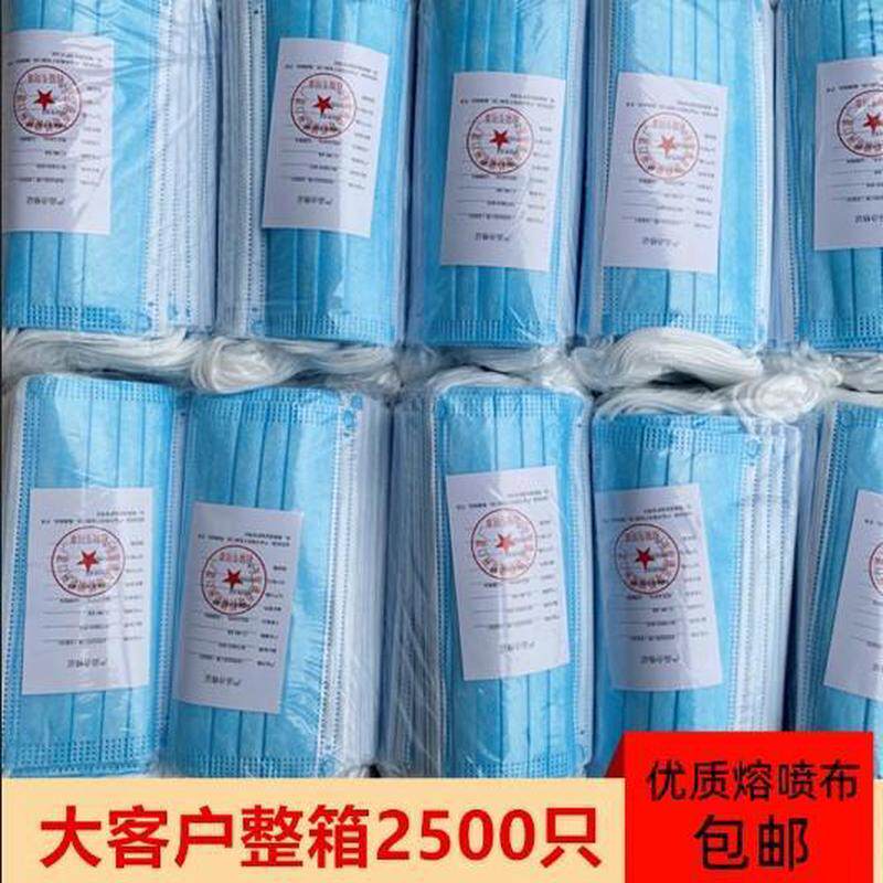 2500只一次性囗罩整箱防尘防护口鼻罩成人透气三层防飞沫厚熔喷布
