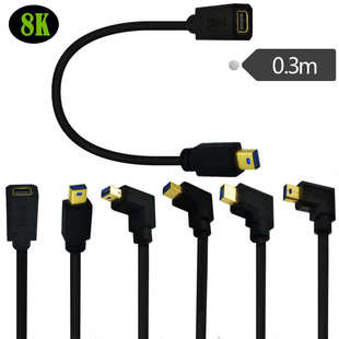 镀金1.4版Mini DP公对母延长线8K 弯头迷你DisplayPort高清线