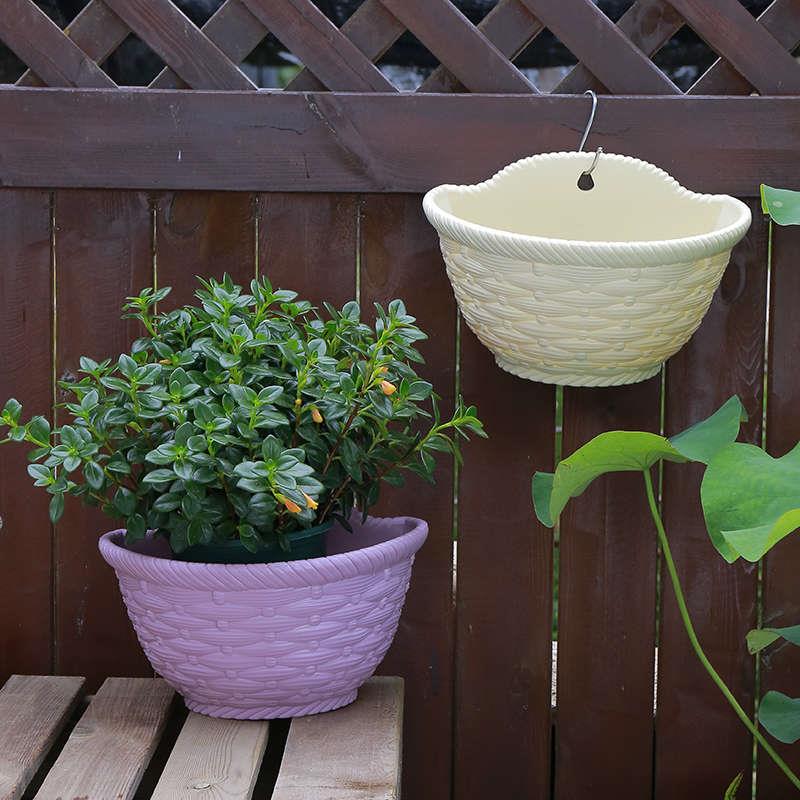壁挂盆藤编垂吊盆墙壁悬挂盆多肉绿植挂篮盆半圆塑料挂式大号花盆
