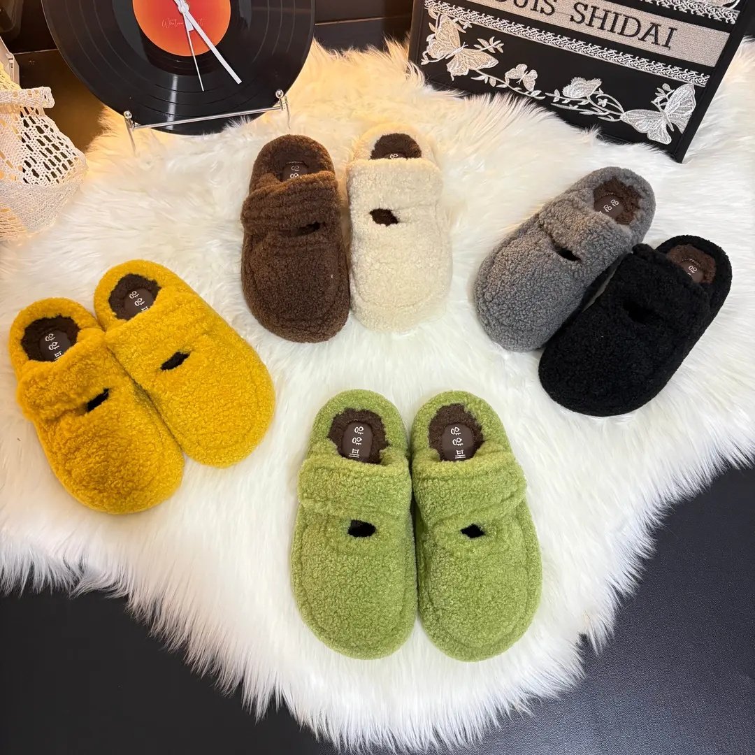 2025年新款包头日常时尚休闲百搭平跟包头拖秋冬季厚底毛绒拖,女鞋,毛毛鞋,淘宝优惠券,粉丝福利购,淘宝优惠卷