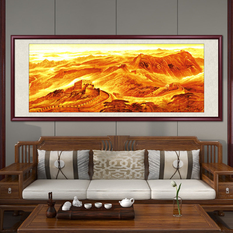 金色万里长城靠山图国画山水画办公室客厅装饰画沙发背景墙壁挂画