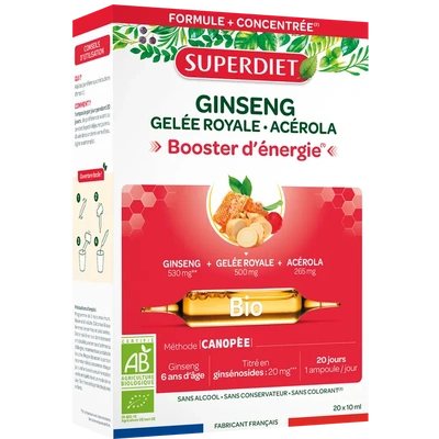 法国本土版Superdiet舒伯妮尔蜂王浆蜂皇浆人参针枝樱桃10ml 20支