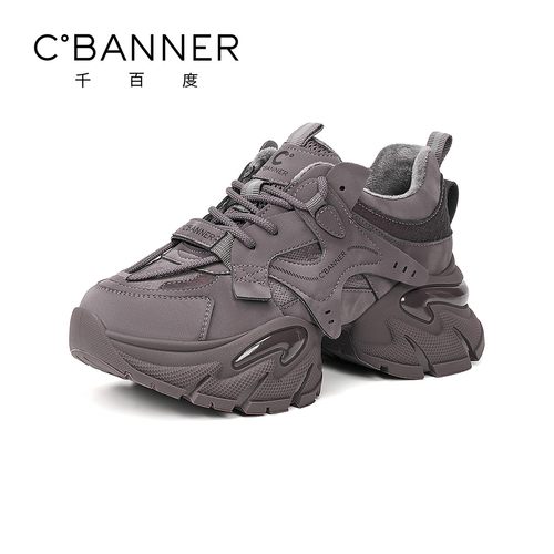 千百度冬季加绒增高老爹鞋女