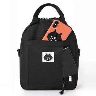日本附录杂志包惊讶猫单肩斜跨双肩包女轻便学生黑色背包妈咪包