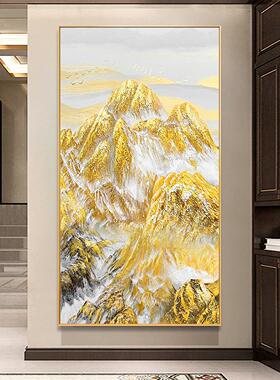 手绘油画抽象日照金山玄关