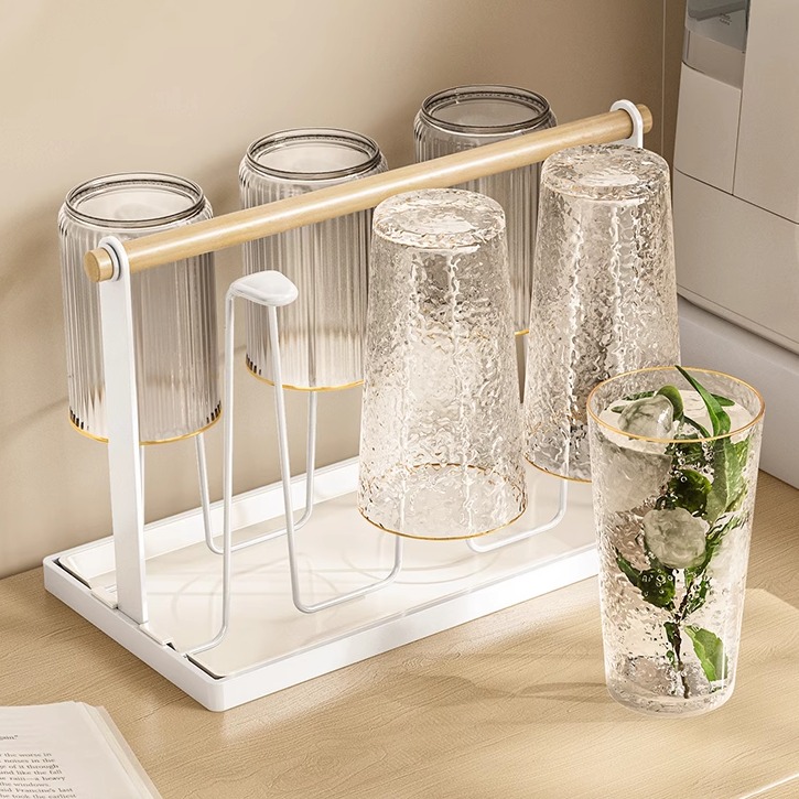 杯架倒挂带托盘家用玻璃杯茶杯收纳置物架吧台客厅桌面水杯沥水架