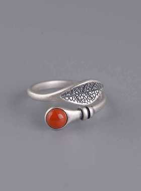 新款复古树叶戒指个性开口小众设