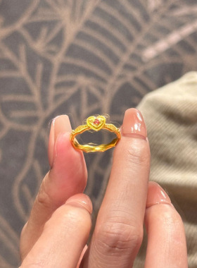时尚轻奢金色爱心开口戒指女小众