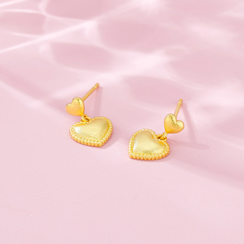 新款立体爱心耳钉女款金色耳环时