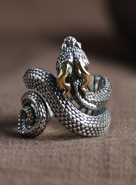 蛇戒指复古做旧指环小众设计角蝰