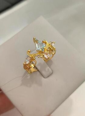 中古蓝色闪钻辛德瑞拉戒指复古vi