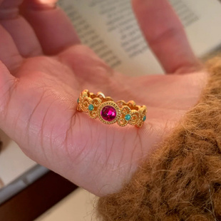 新款新中式宫廷风浮翠流丹戒指国风故宫配色景泰蓝珐琅彩窗花