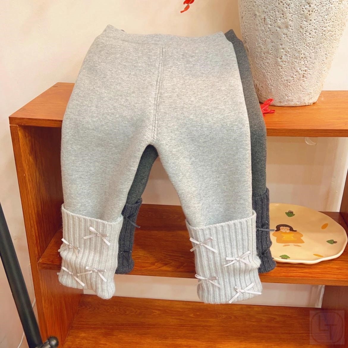 韩国童装女童冬季新款加绒加厚裤子儿童甜美蝴蝶堆堆袜保暖打底裤