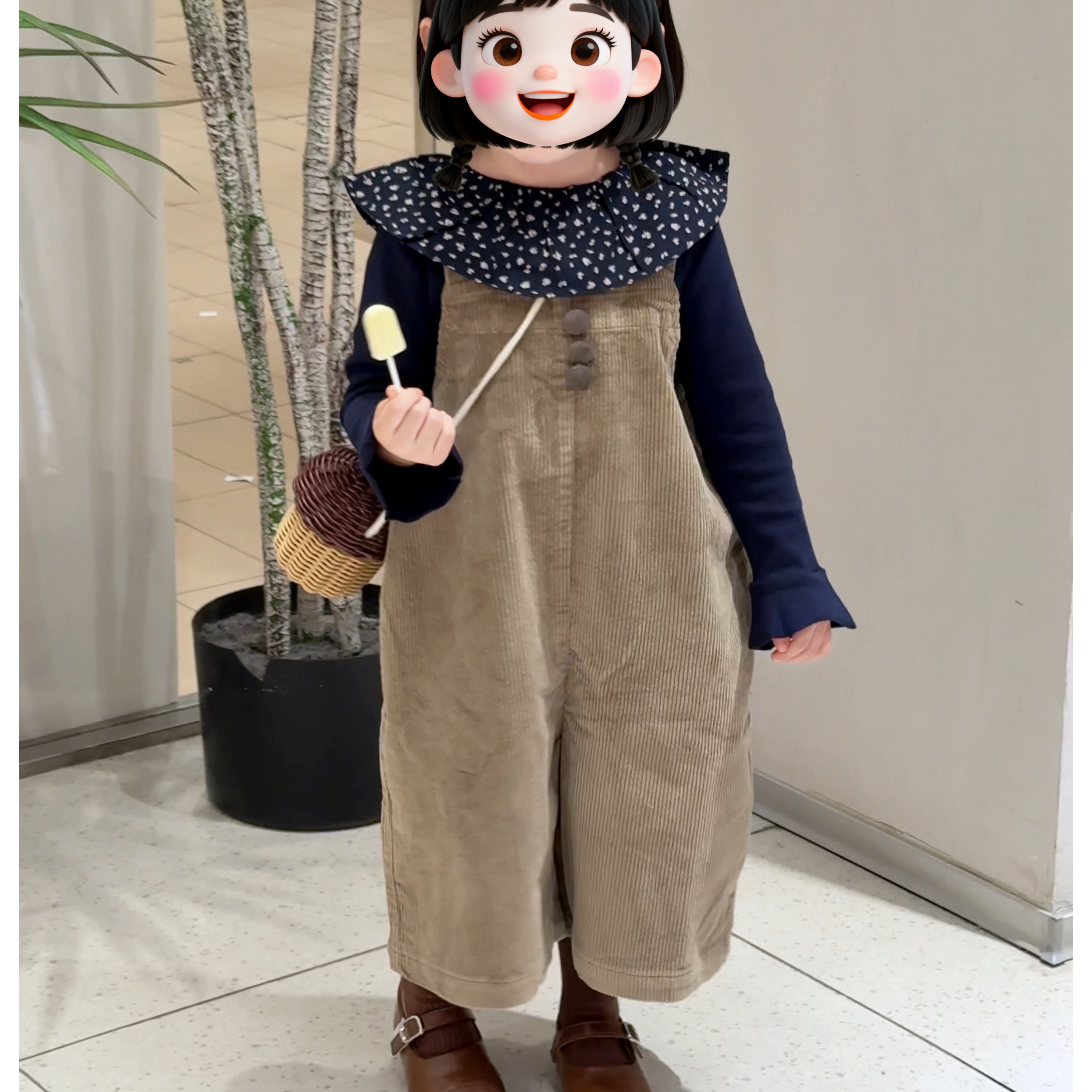 吾里卜一女童2026春秋套装儿童俏皮可爱柔软打底衫韩系百搭背带裤图片