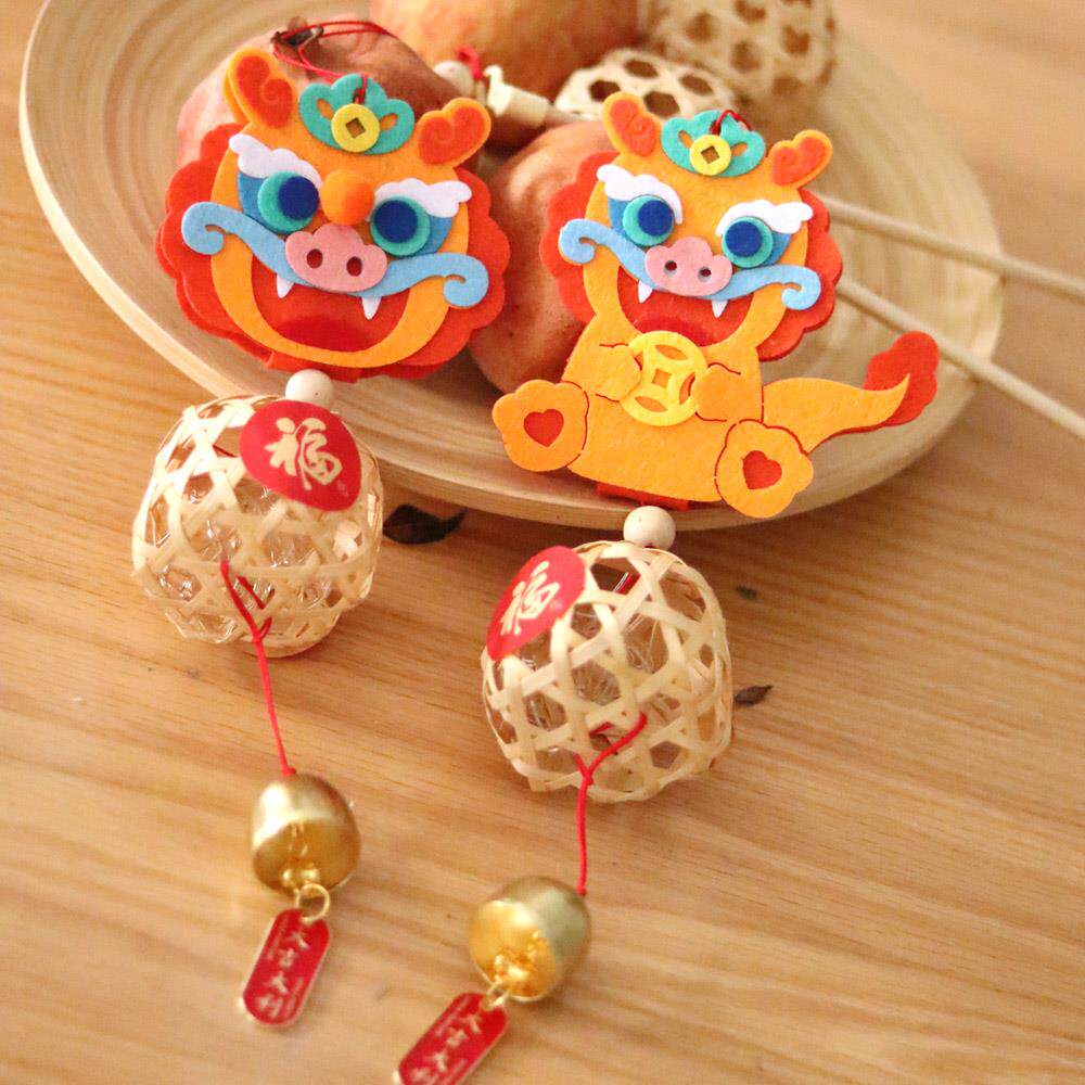 龙年新年春节元旦生肖竹扁灯笼手提儿童自制手工不织布diy材料包
