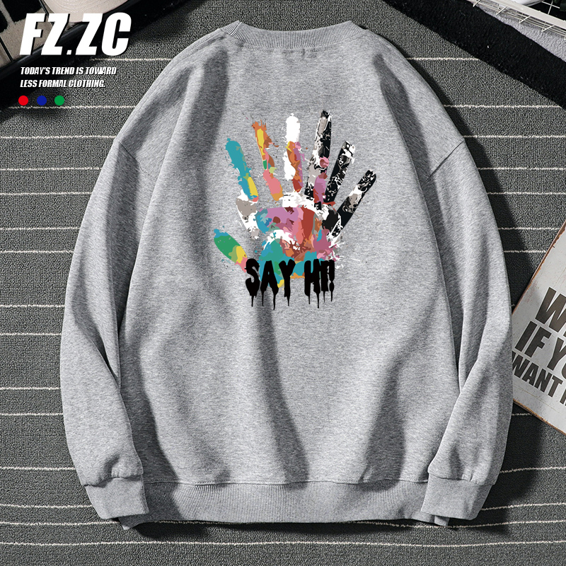 日系潮流圆领情侣男女潮牌宽松卫衣加绒加厚长袖ins套头外套