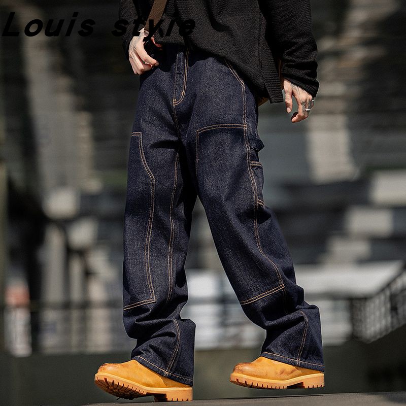 巴黎风潮牌美式复古拼接牛仔裤