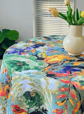 法式桌布油画风防水防油户外露营野餐茶几圆桌布高级感ins风台布