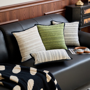 侘寂风轻奢加厚雪尼尔人字鱼骨纹抱枕套客厅沙发方形腰枕大靠垫套