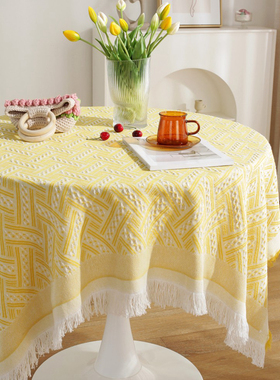 高级感轻奢圆桌桌布餐台布茶几氛围摄影美式黄色网红长方形盖布巾