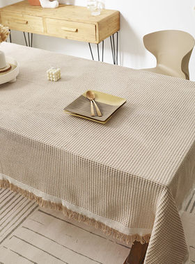 ins风棉麻法式桌布轻奢高级感生日拍照白色日系茶几长台床头柜布