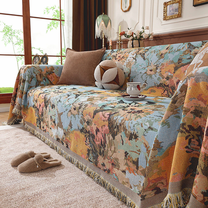 油画沙发巾美式轻奢盖布复古高级盖毯欧式棉麻盖巾新款秋冬沙发垫,居家布艺,沙发垫,淘宝优惠券,粉丝福利购,淘宝优惠卷