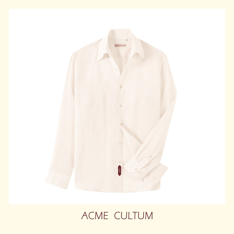 thumbnail for Acme cultum 21 linen Italian one-piece figure-eight collar long sleeve shirt men's summer breathable casual top