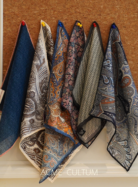 【手工卷边】AC意式桑蚕丝羊毛休闲方巾西装口袋巾礼盒装丝巾配饰