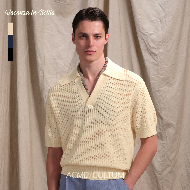 Acmecultum海鸥领镂空肌理polo