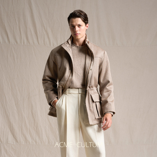 Acme 立领充绒滑雪夹克男保暖外套 cultum羊毛呢斜纹真皮拼接厚款